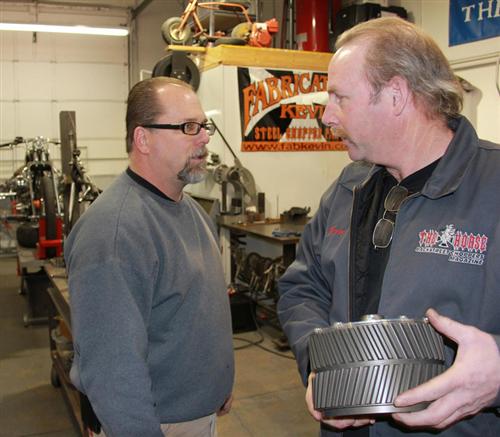 Fab Kevin and Gary Maurer negotiating. "You got the shit, Kevin. I got the briefcase," said Gary holding the Evil Engineering clutch hub hostage.