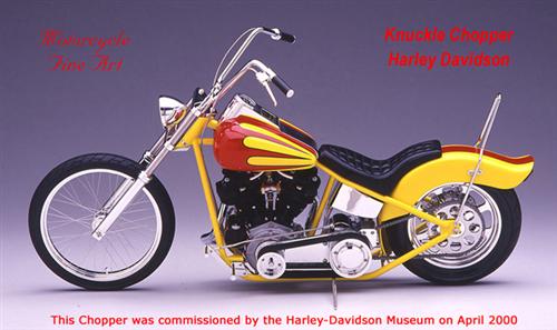 The two foot long, 12 lb. quarter-scale bike’s knucklehead motor is a fully functioning one and sounds way cool. Even tires were real Avons.