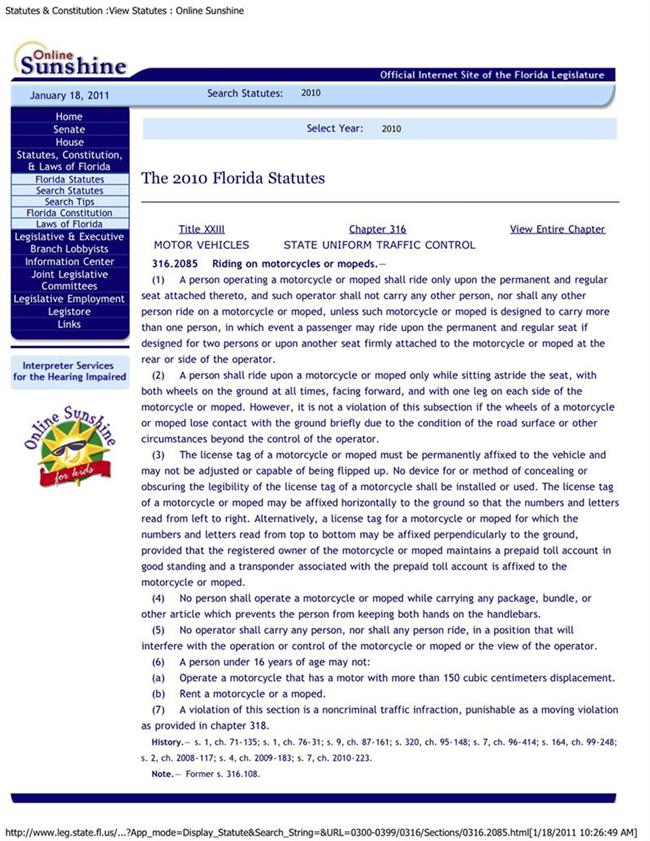 Florida Vertical Motorcycle License Plate Warning