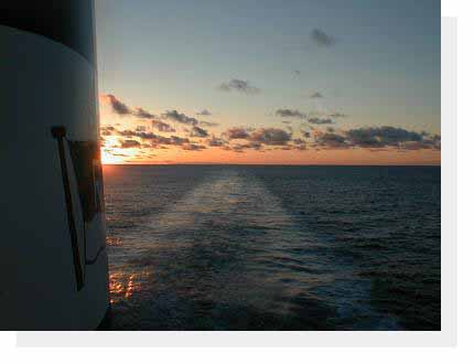 stern sunset shot and caption