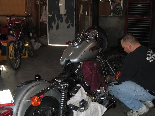 working on bike